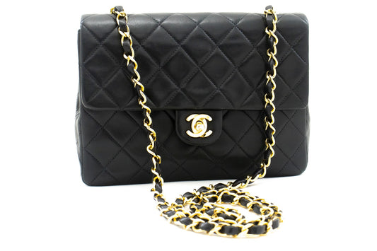 CHANEL Mini Square Small Chain Shoulder Bag Crossbody Black Quilt