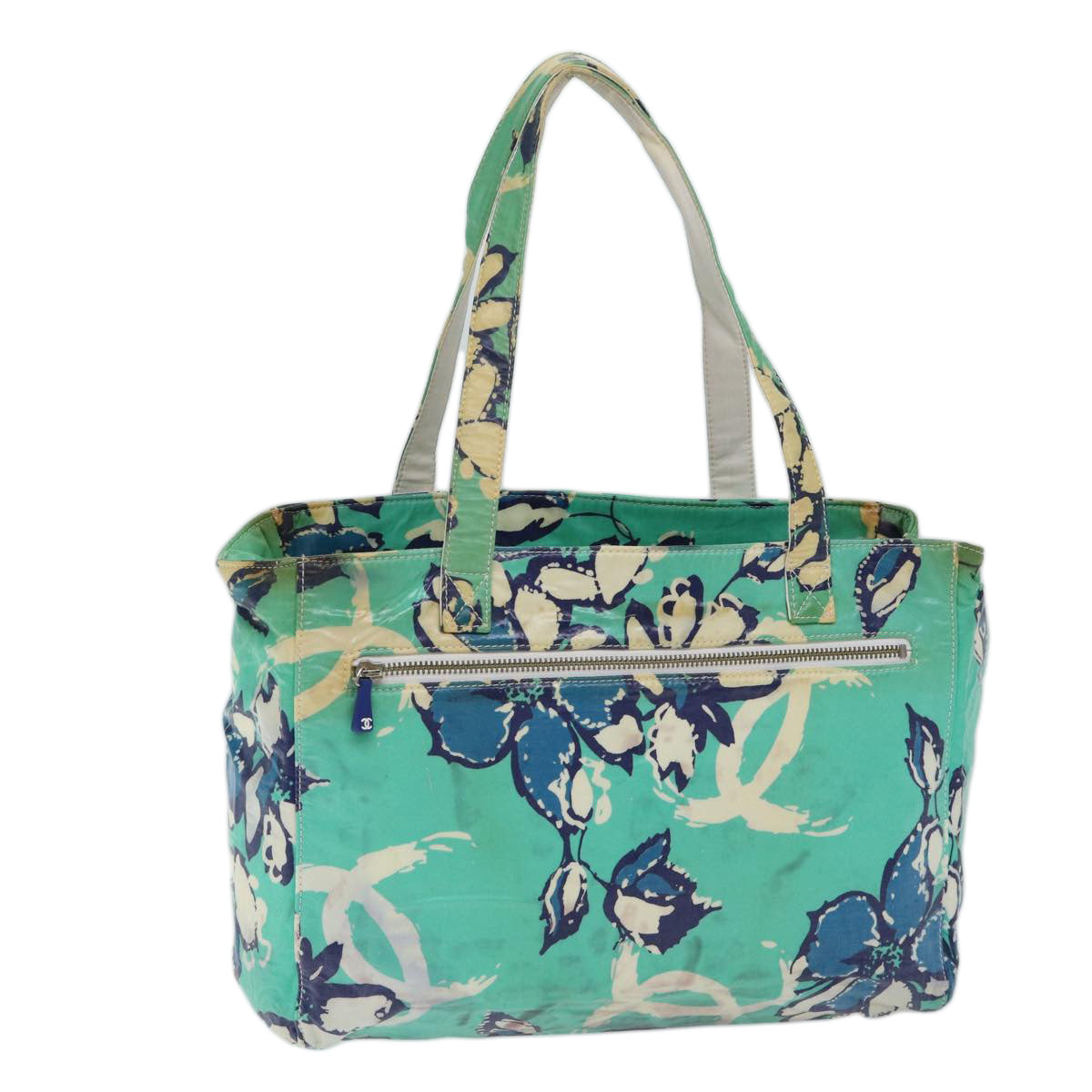 CHANEL Tote Bag Vinyl coating Green CC Auth 71032