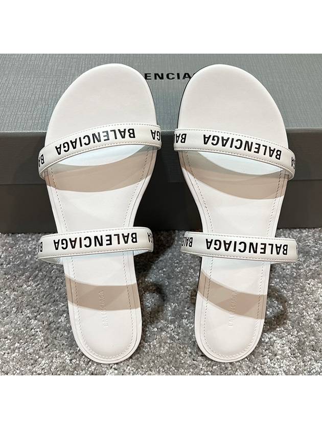 Luxury Balenciaga  Logo Round Slippers White
