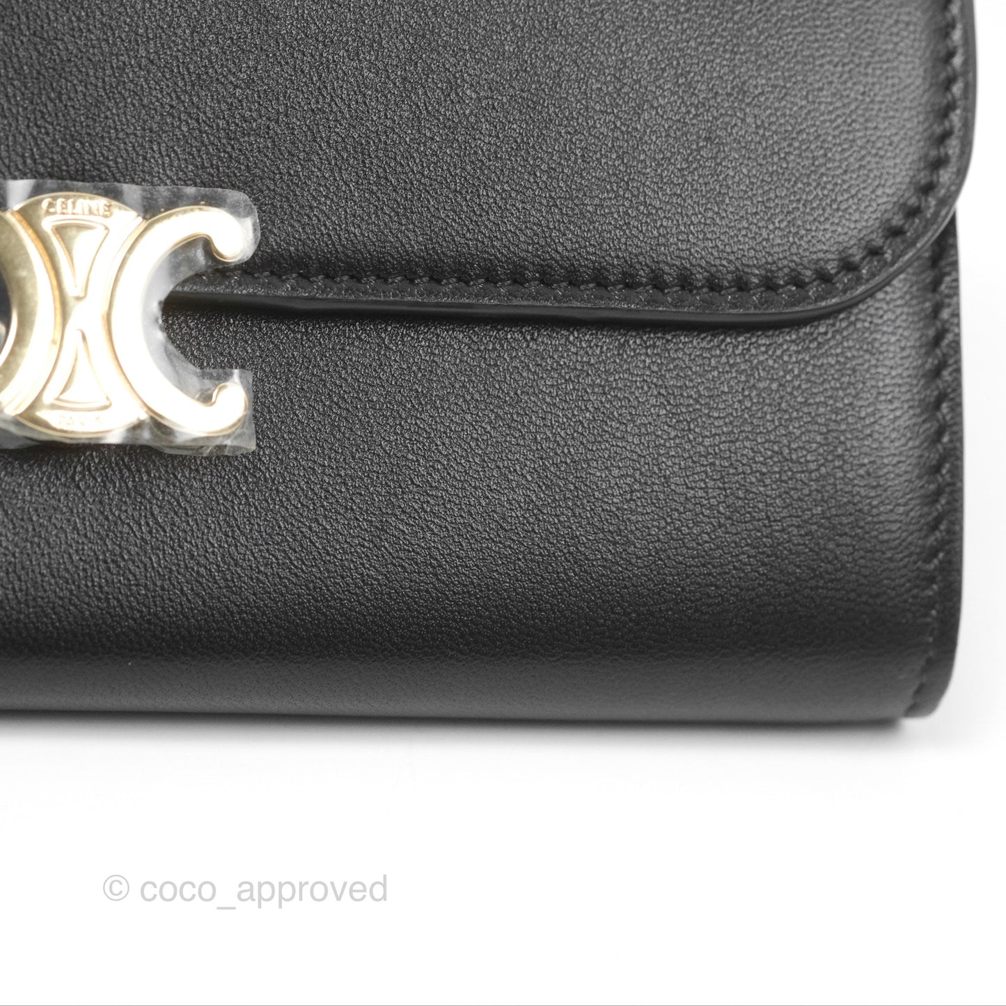 Celine Large Wallet Triomphe in Shiny Calfskin Black Gold Hardware