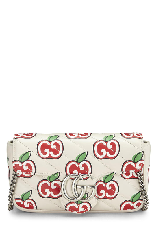 Gucci, White & Multicolor Leather Valentine's Day Marmont Super Mini, White