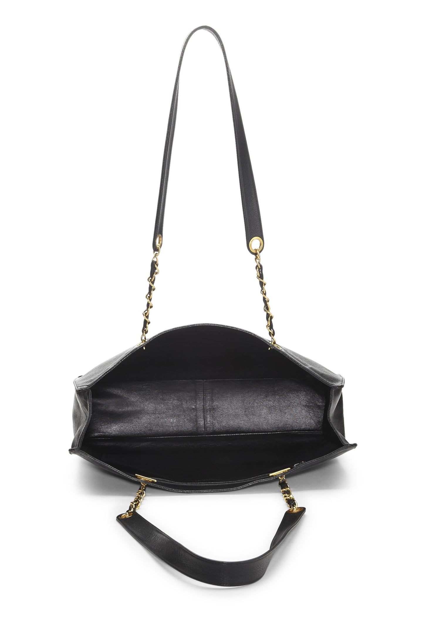 Chanel,  Black Caviar Flat Chain Handle Tote Medium, Black