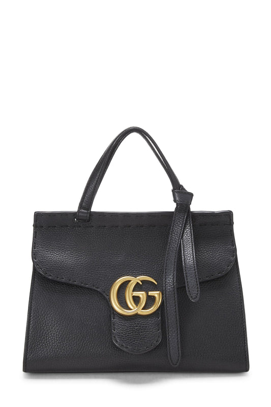 Gucci, Black Leather GG Marmont Top Handle Bag Mini, Black