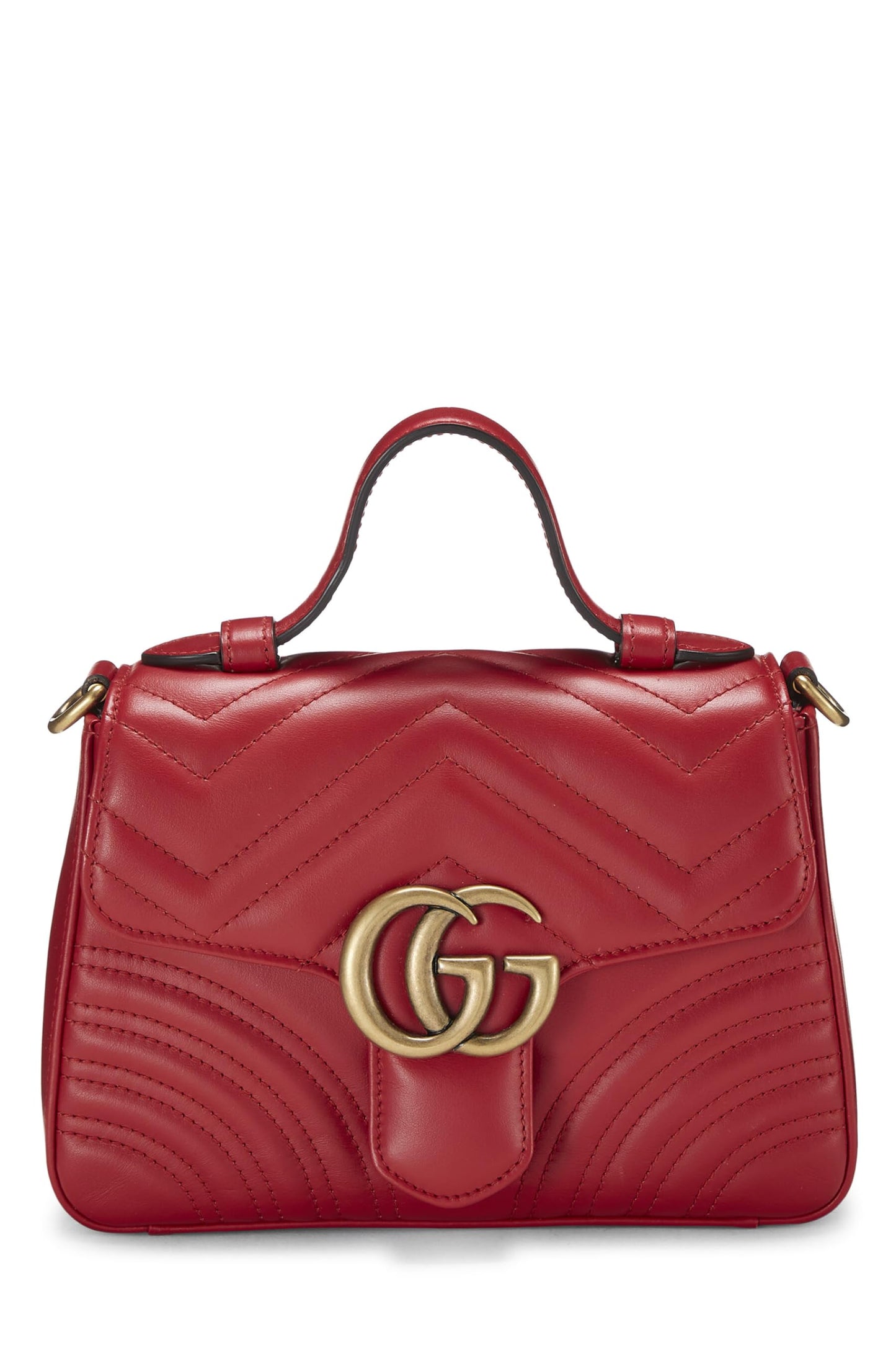 Gucci, Red Leather GG Marmont Top Handle Bag Mini, Red