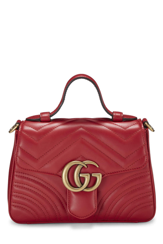 Gucci, Red Leather GG Marmont Top Handle Bag Mini, Red
