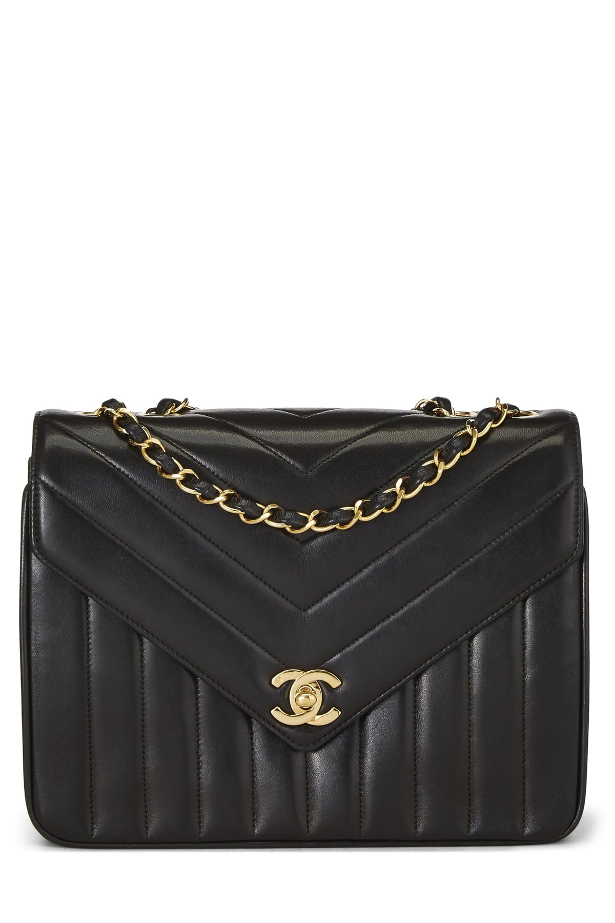 Chanel,  Black Chevron Lambskin Envelope Flap Small, Black