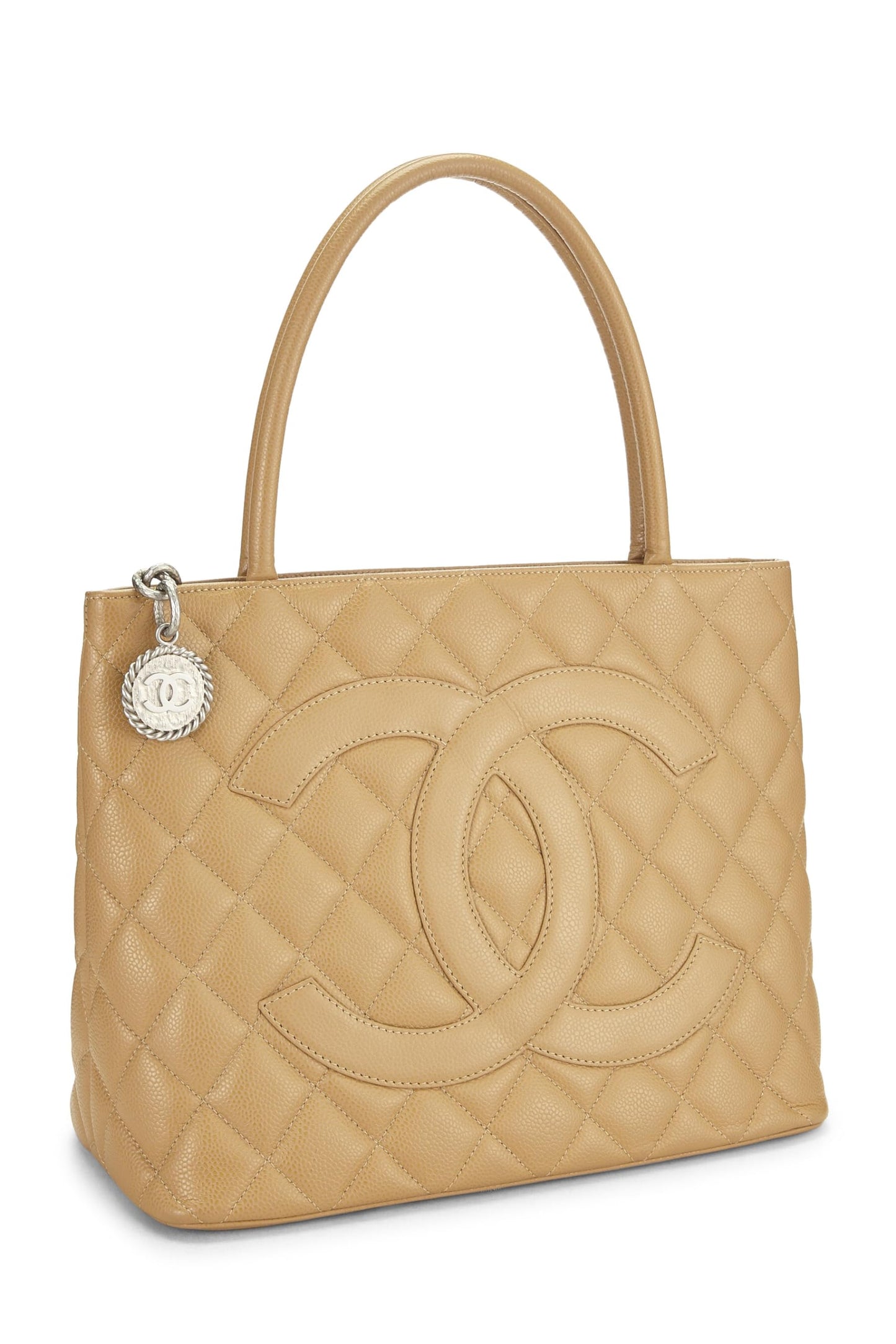 Chanel,  Beige Quilted Caviar Medallion Tote, Beige