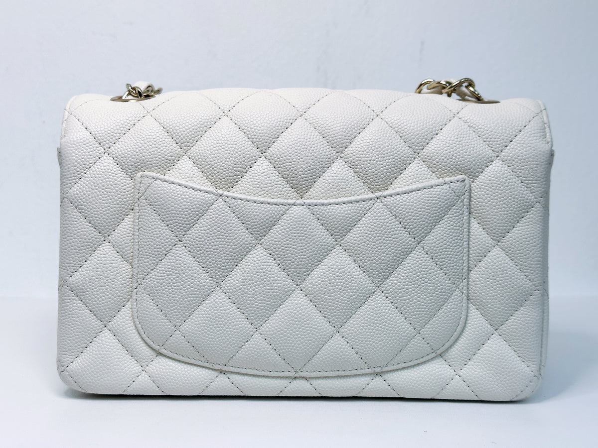Chanel Mini Rectangular Caviar Classic White GHW 2382 holo card