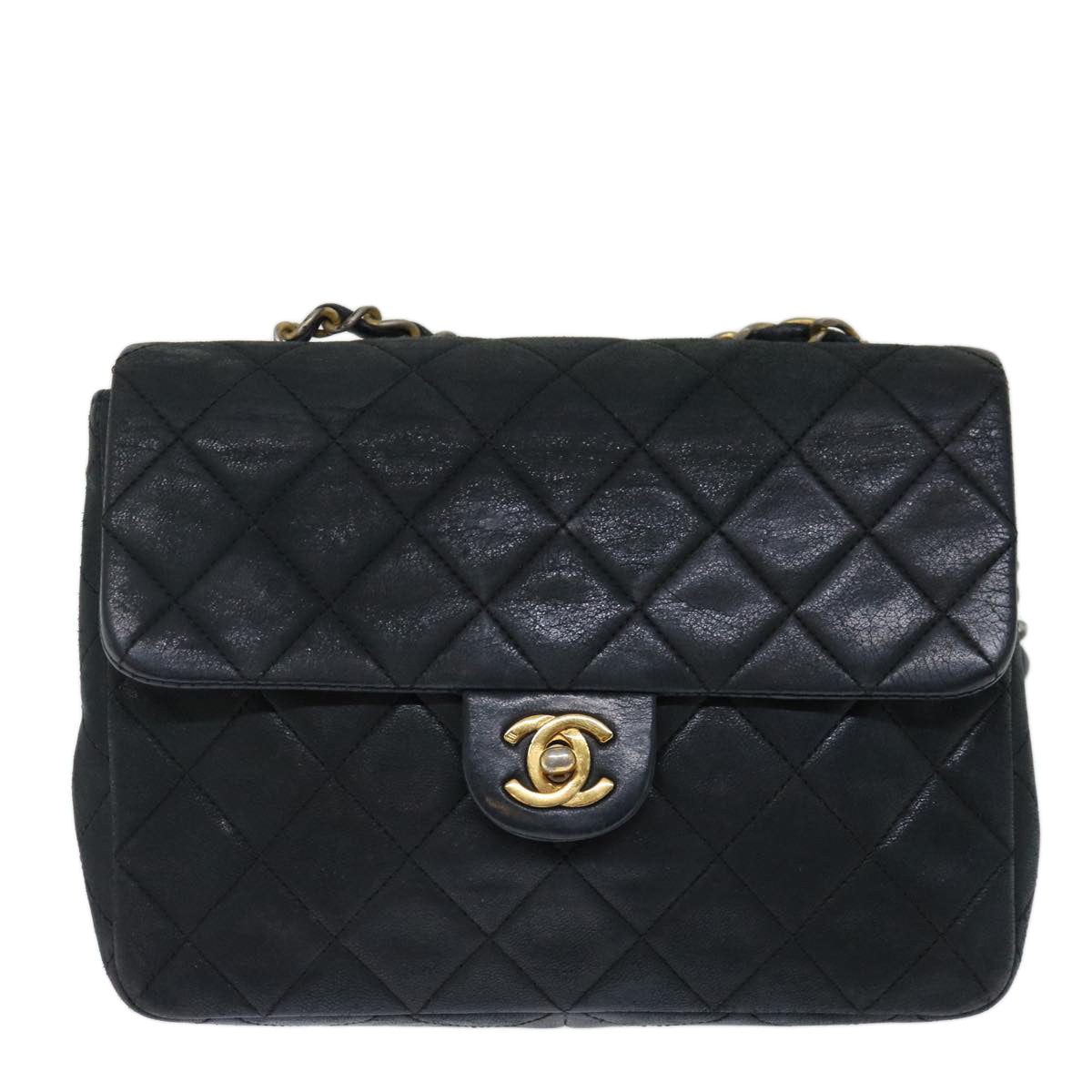 Top Quality Chanel Matelasse Chain Shoulder Bag Lamb Skin Black CC Auth 71178A