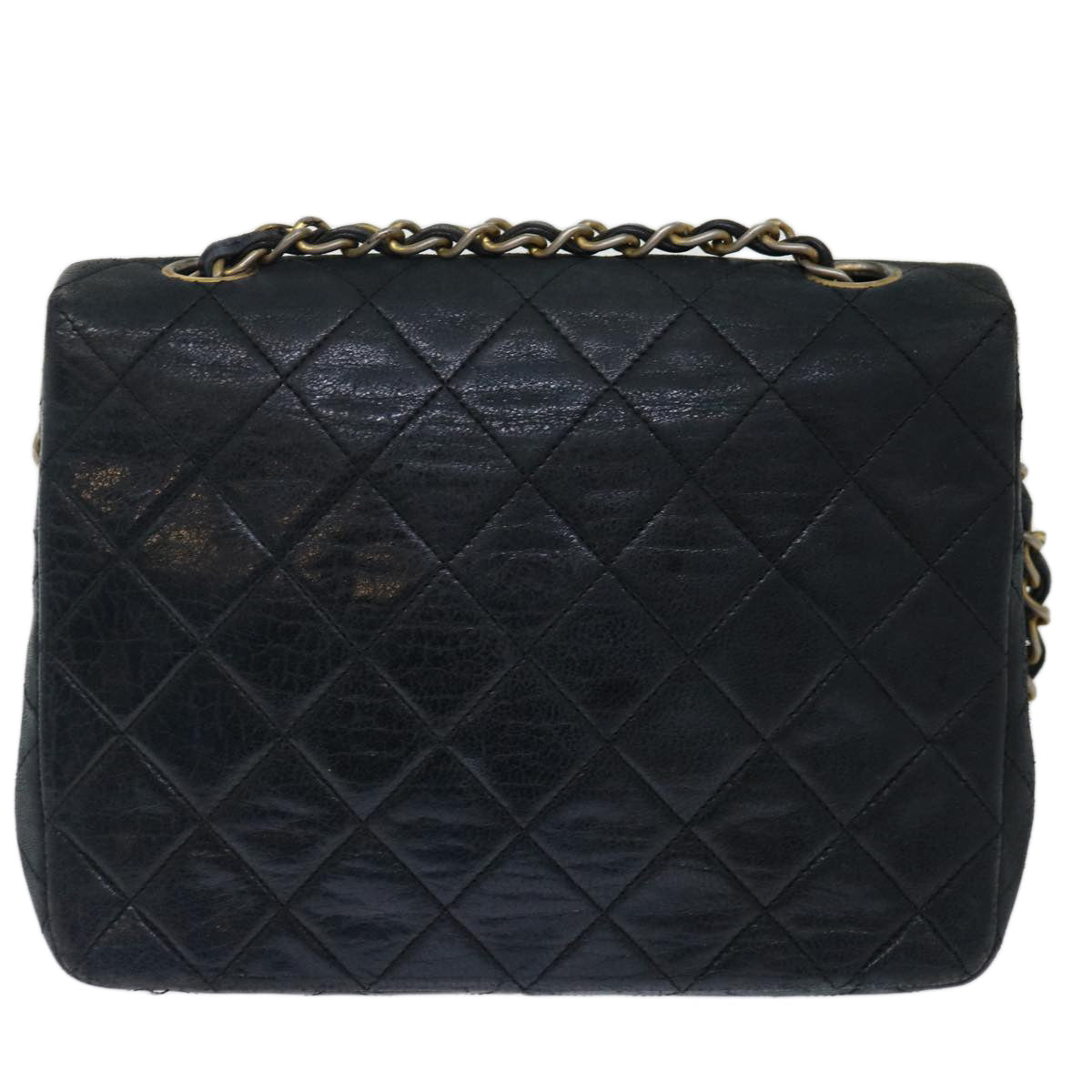 CHANEL Matelasse Chain Shoulder Bag Lamb Skin Black CC Auth 71178A
