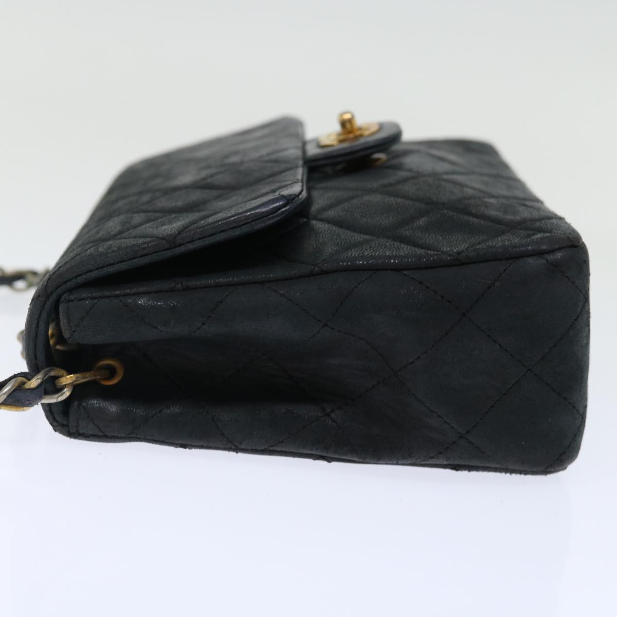Top Quality Chanel Matelasse Chain Shoulder Bag Lamb Skin Black CC Auth 71178A