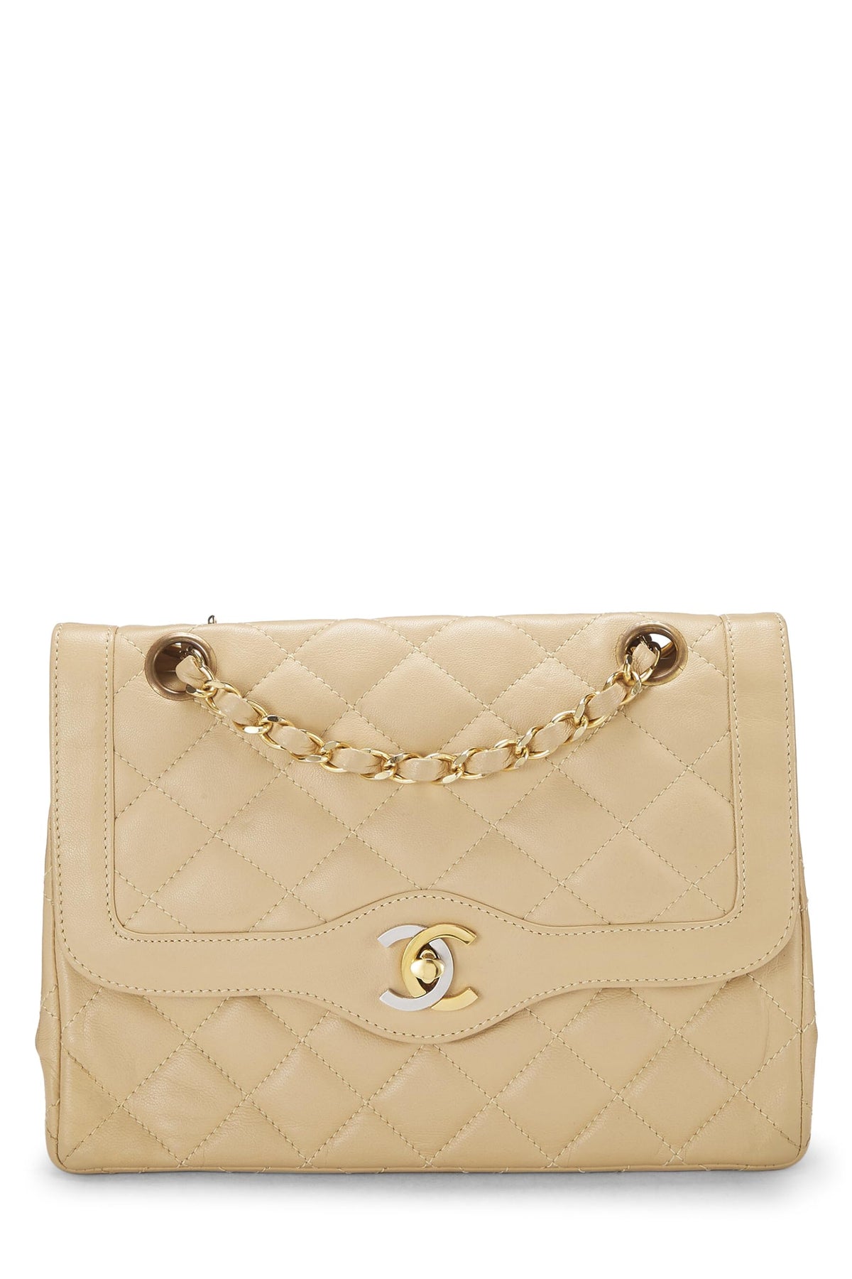 Chanel,  Beige Quilted Lambskin Paris Limited Double Flap Small, Beige