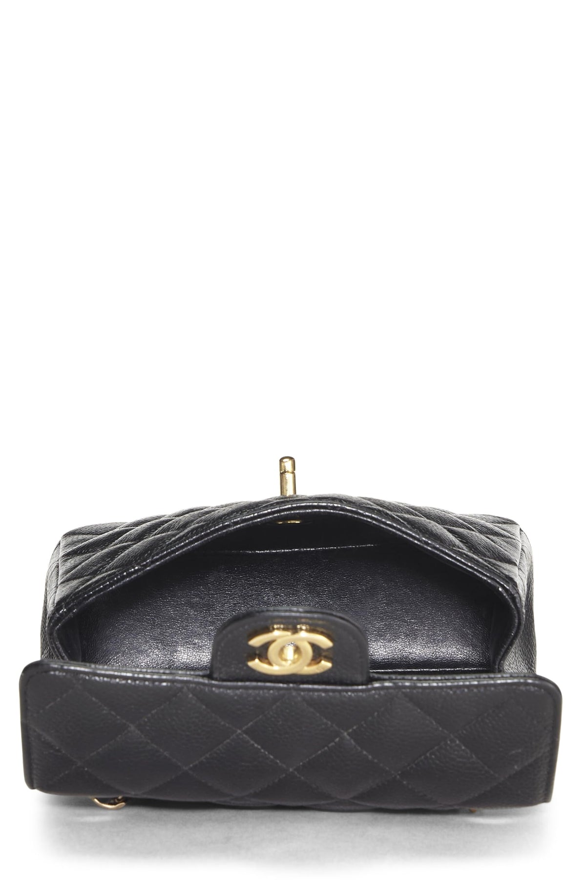 Chanel,  Black Quilted Caviar Half Flap Mini, Black