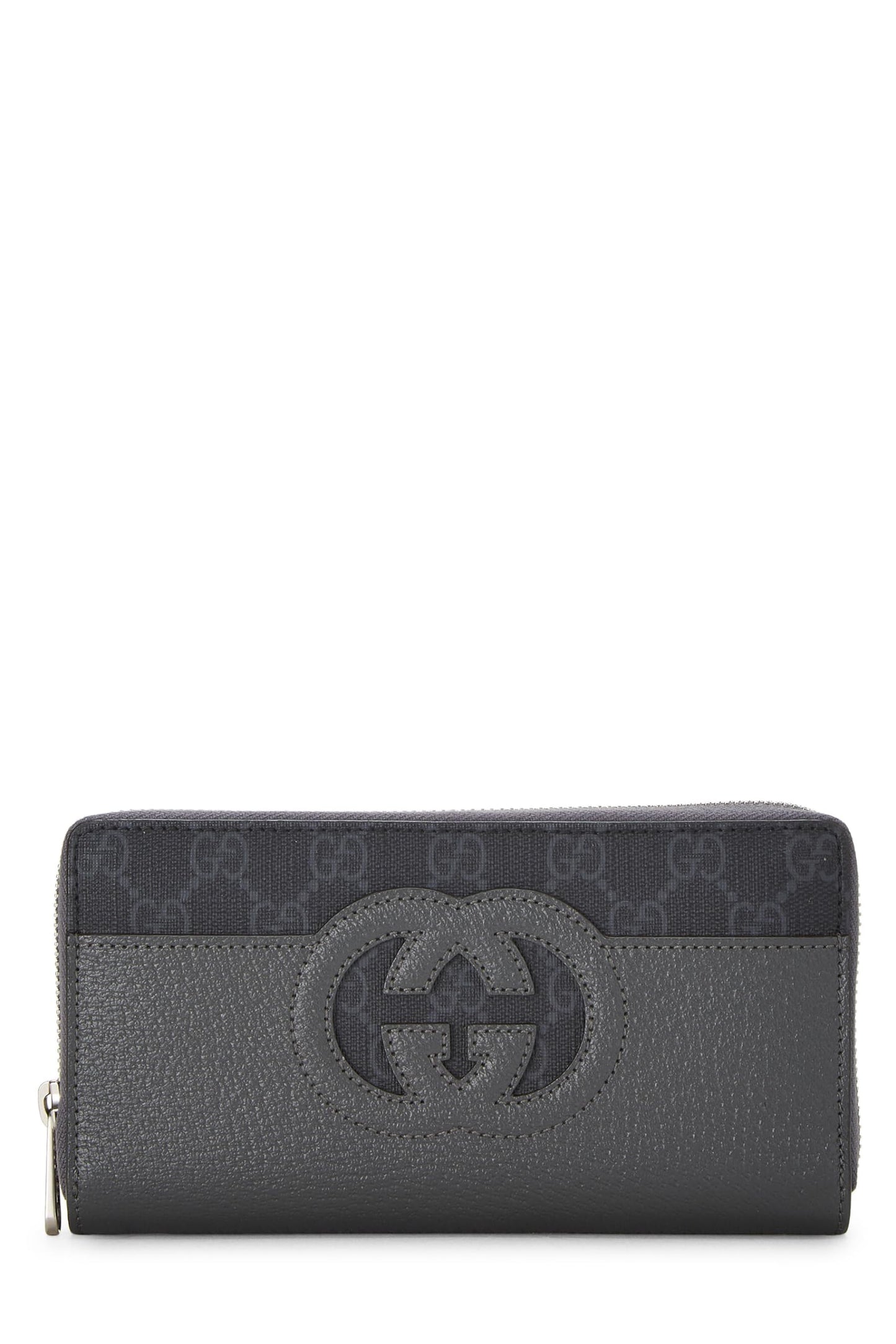 Gucci, Grey Leather & Original GG Supreme Zip Around Wallet, Grey