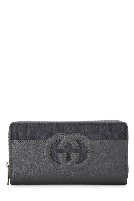 Gucci, Grey Leather & Original GG Supreme Zip Around Wallet, Grey