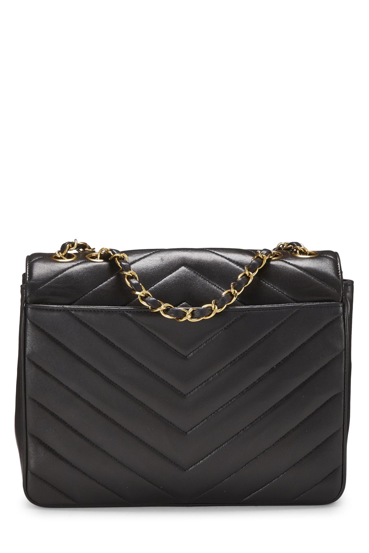 Chanel,  Black Lambskin Chevron Envelope Flap Small, Black