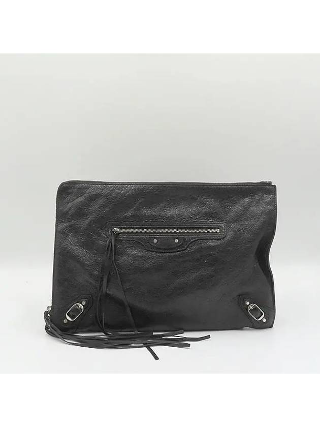 Luxury Balenciaga  362967 Black leather classic gold zip up decoration clutch bag
