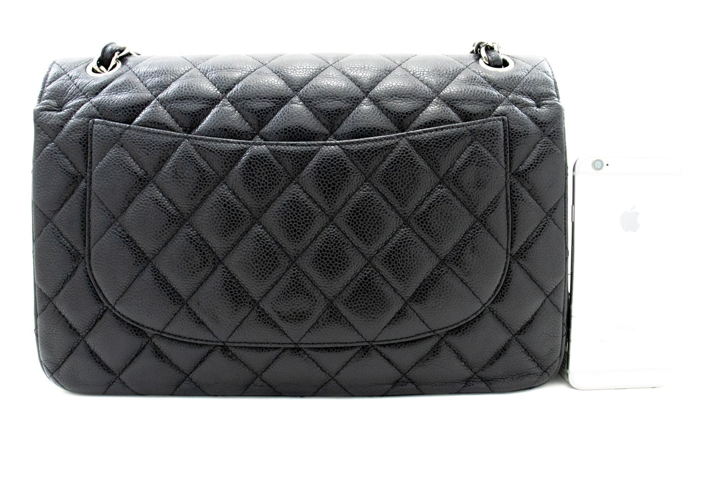 CHANEL Grained Calfskin Large Chain Shoulder Bag W Flap SV Classic