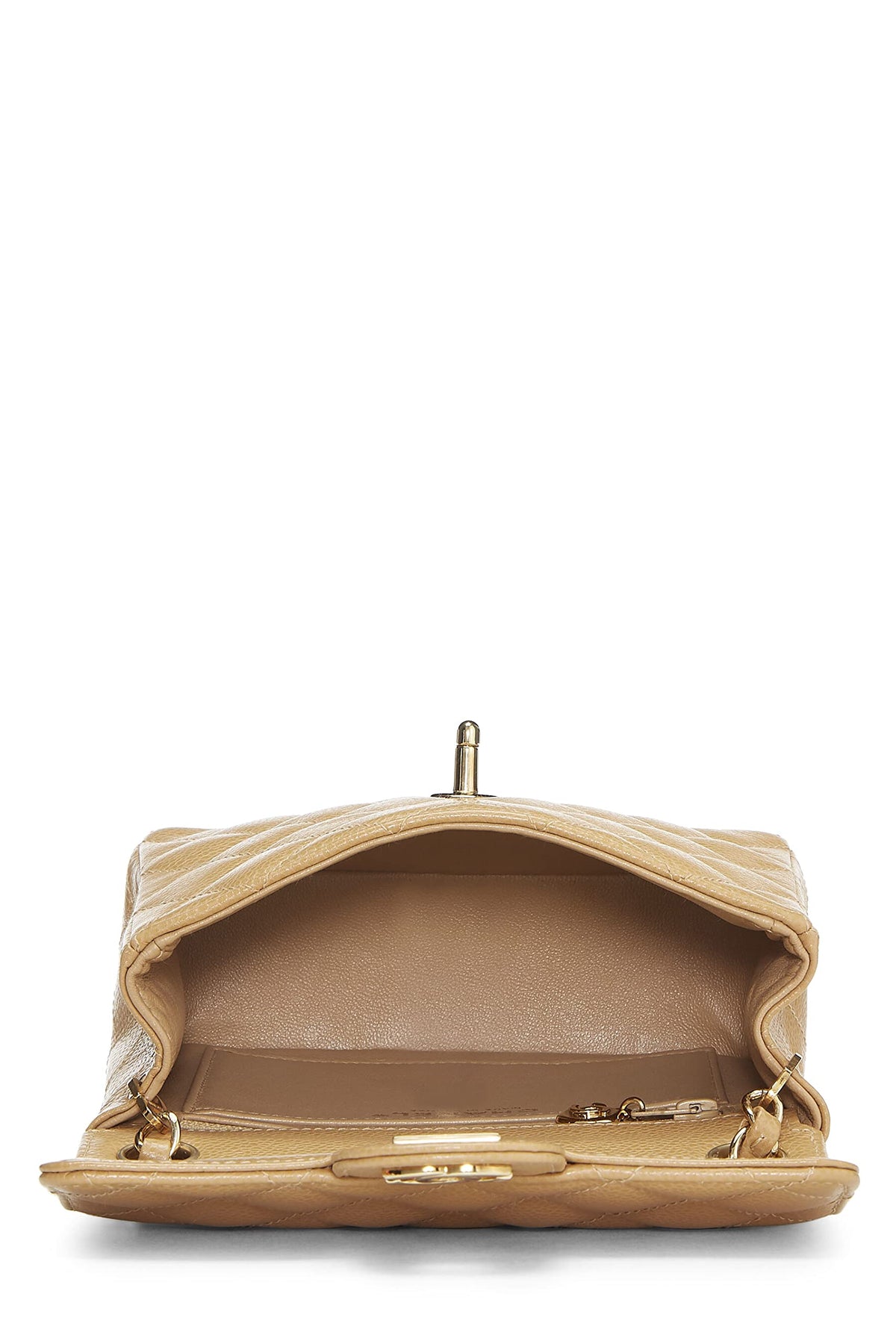 Chanel,  Beige Quilted Caviar Half Flap Mini, Beige