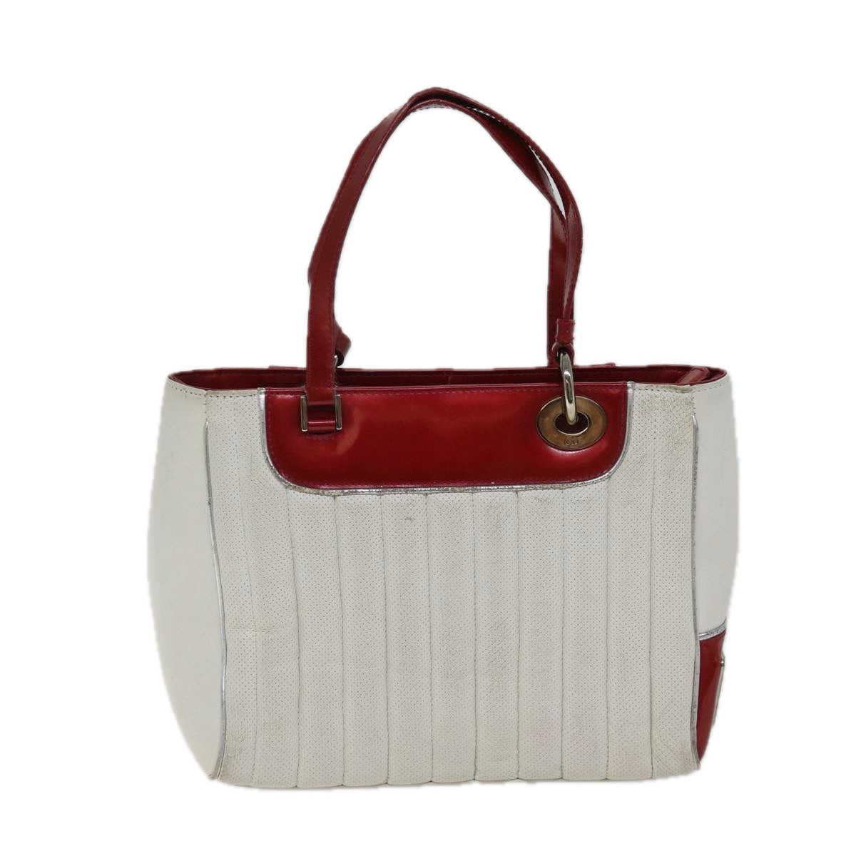 CHRISTIAN DIOR Hand Bag Leather White Red Auth 71321
