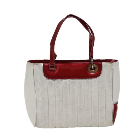 CHRISTIAN DIOR Hand Bag Leather White Red Auth 71321