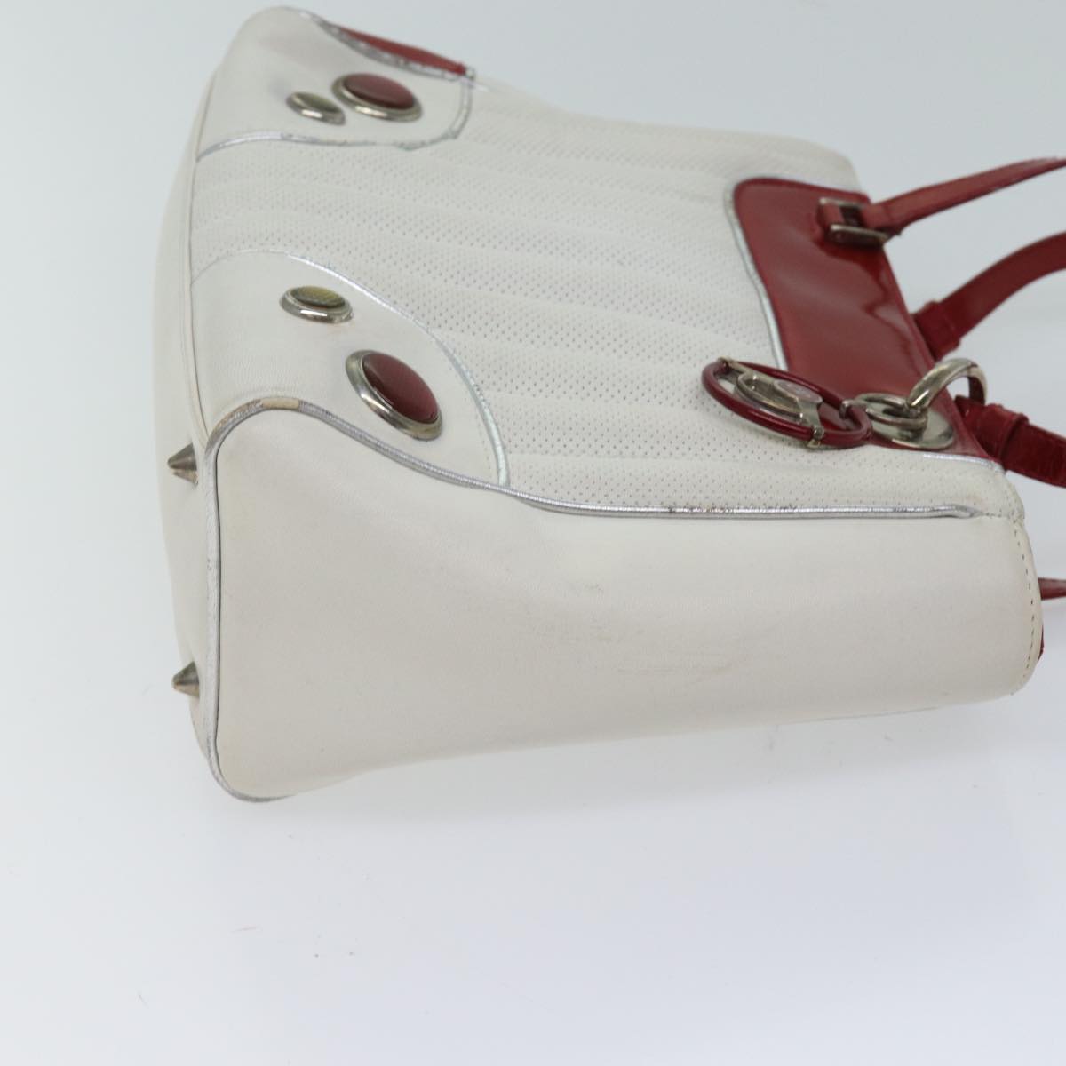CHRISTIAN DIOR Hand Bag Leather White Red Auth 71321