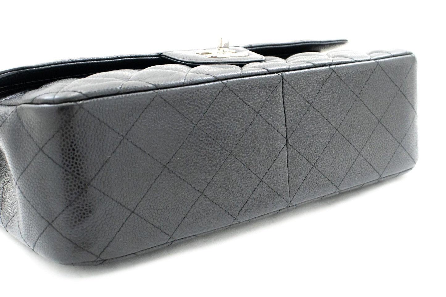 CHANEL Grained Calfskin Large Chain Shoulder Bag W Flap SV Classic