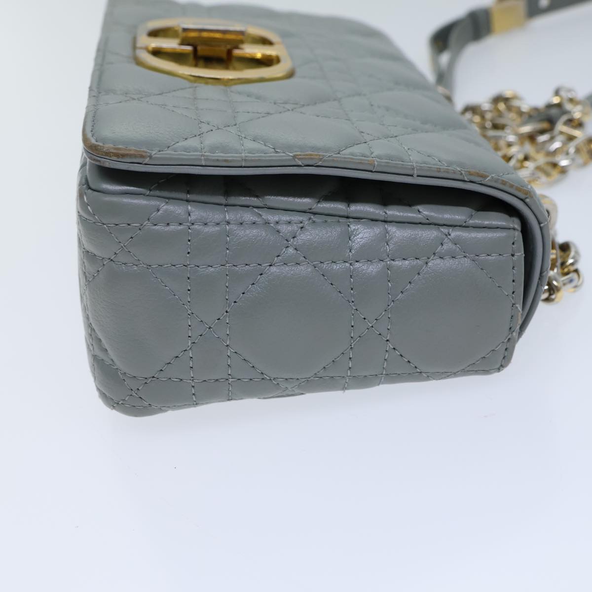 CHRISTIAN DIOR Canage Caro Shoulder Bag Leather Gray Auth 71331A