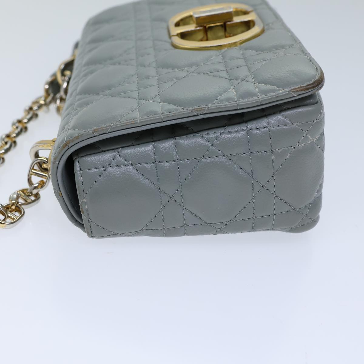 CHRISTIAN DIOR Canage Caro Shoulder Bag Leather Gray Auth 71331A