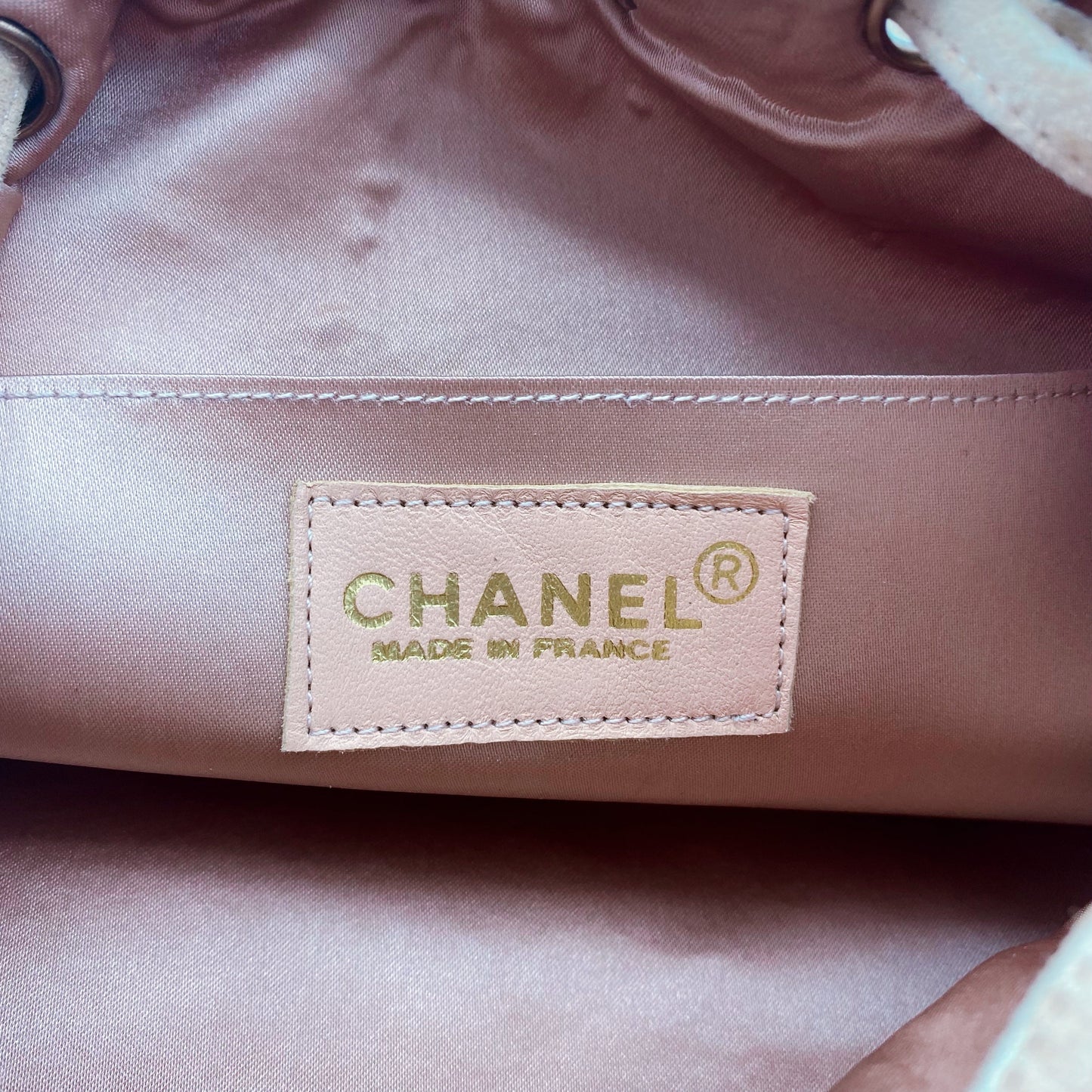 Chanel Vintage Quilted Satin and Suede Drawstring Backpack