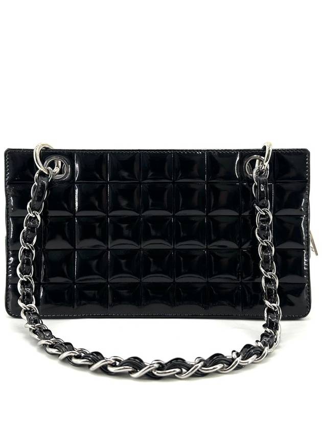 Chocolate bar patent mini chain shoulder bag Chanel