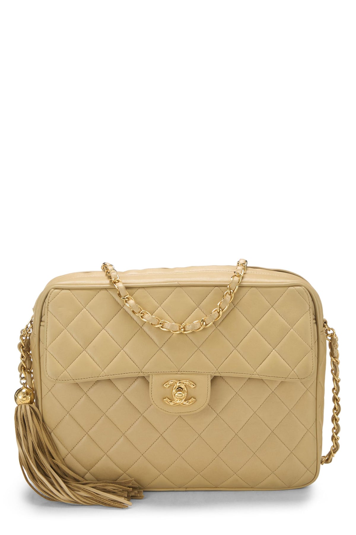 Chanel,  Beige Quilted Lambskin Pocket Camera Bag Large, Beige