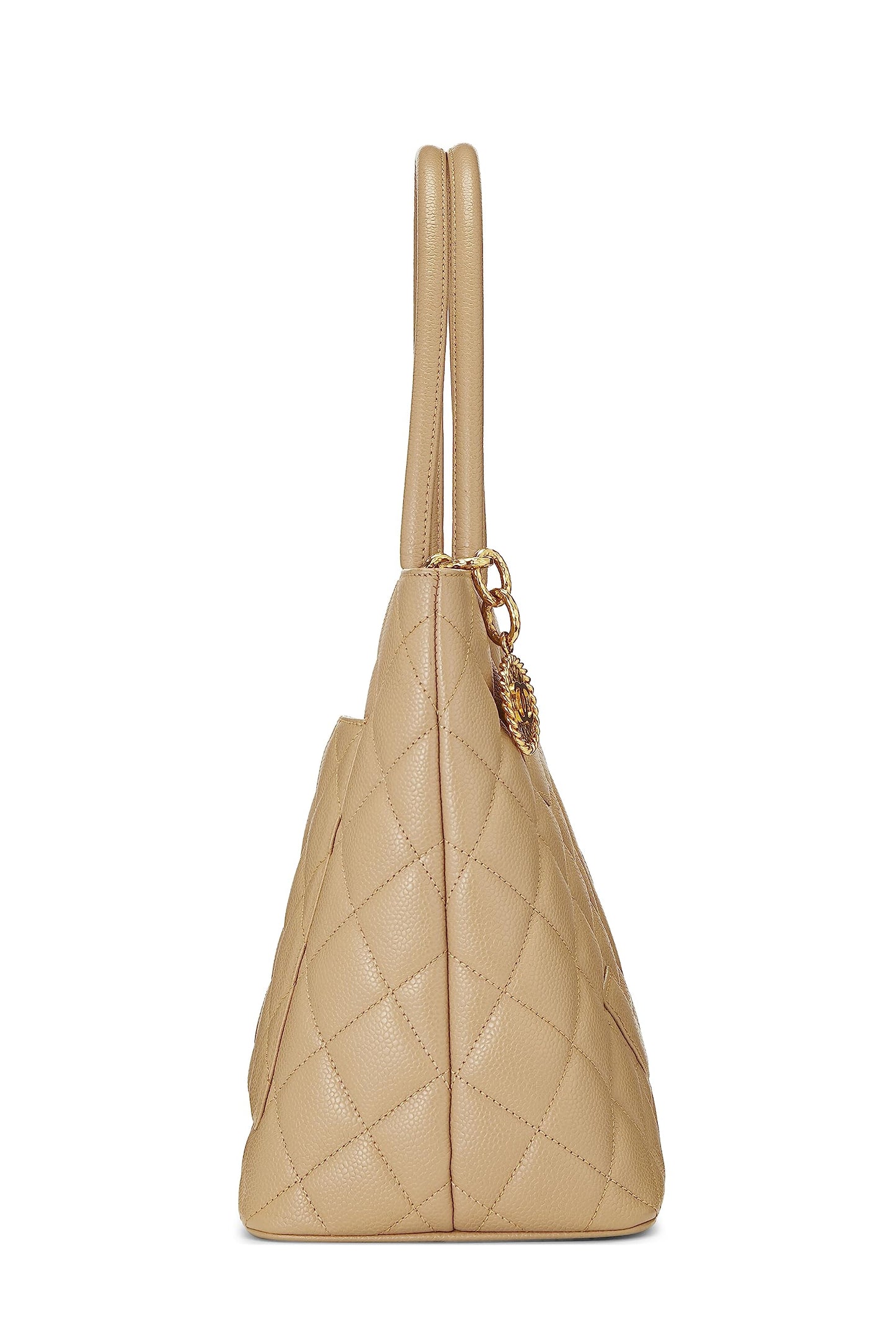 Chanel,  Beige Quilted Caviar Medallion Tote, Beige