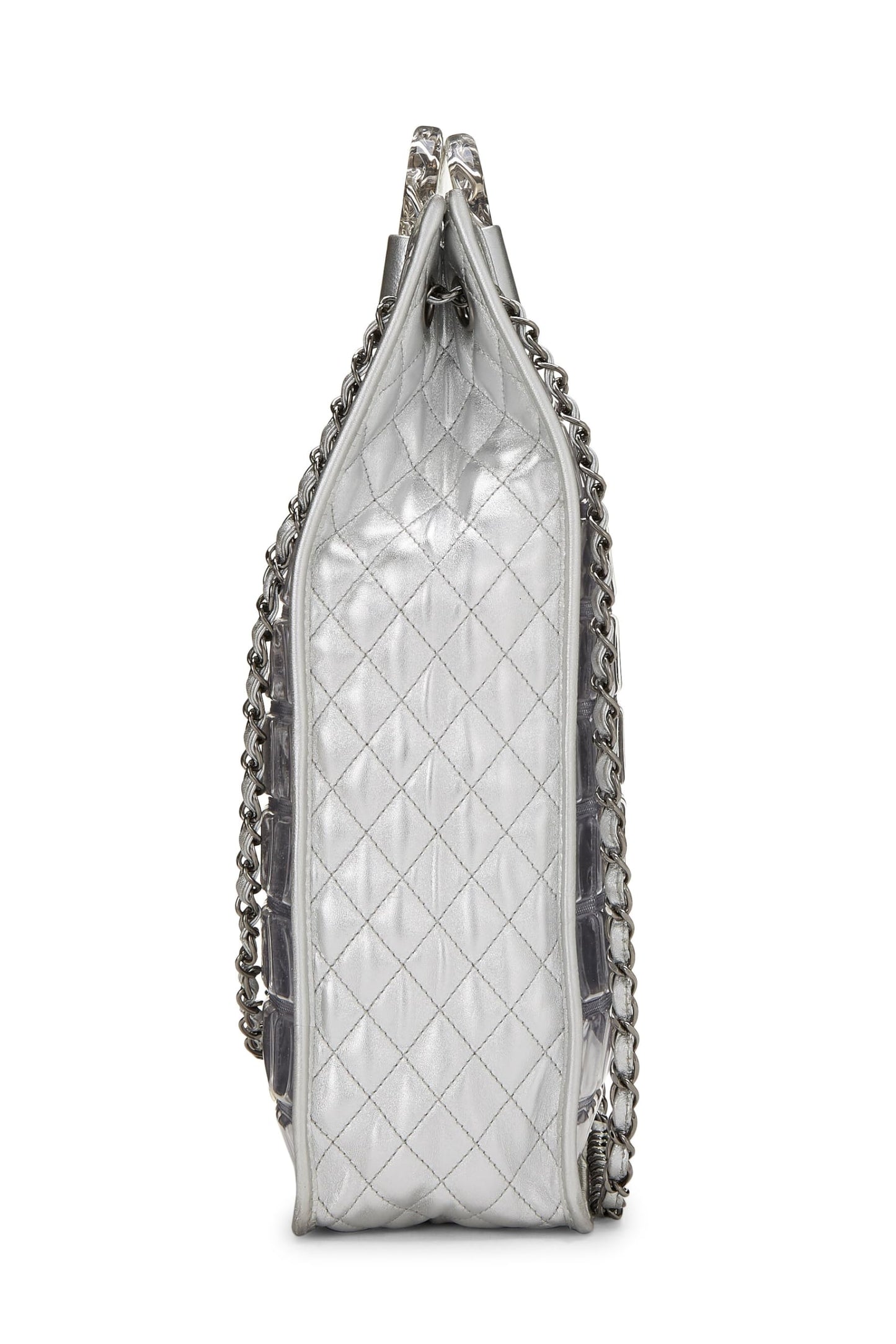 Chanel,  Metallic Silver Quilted Leather Ice Cube Shopping Tote, Silver