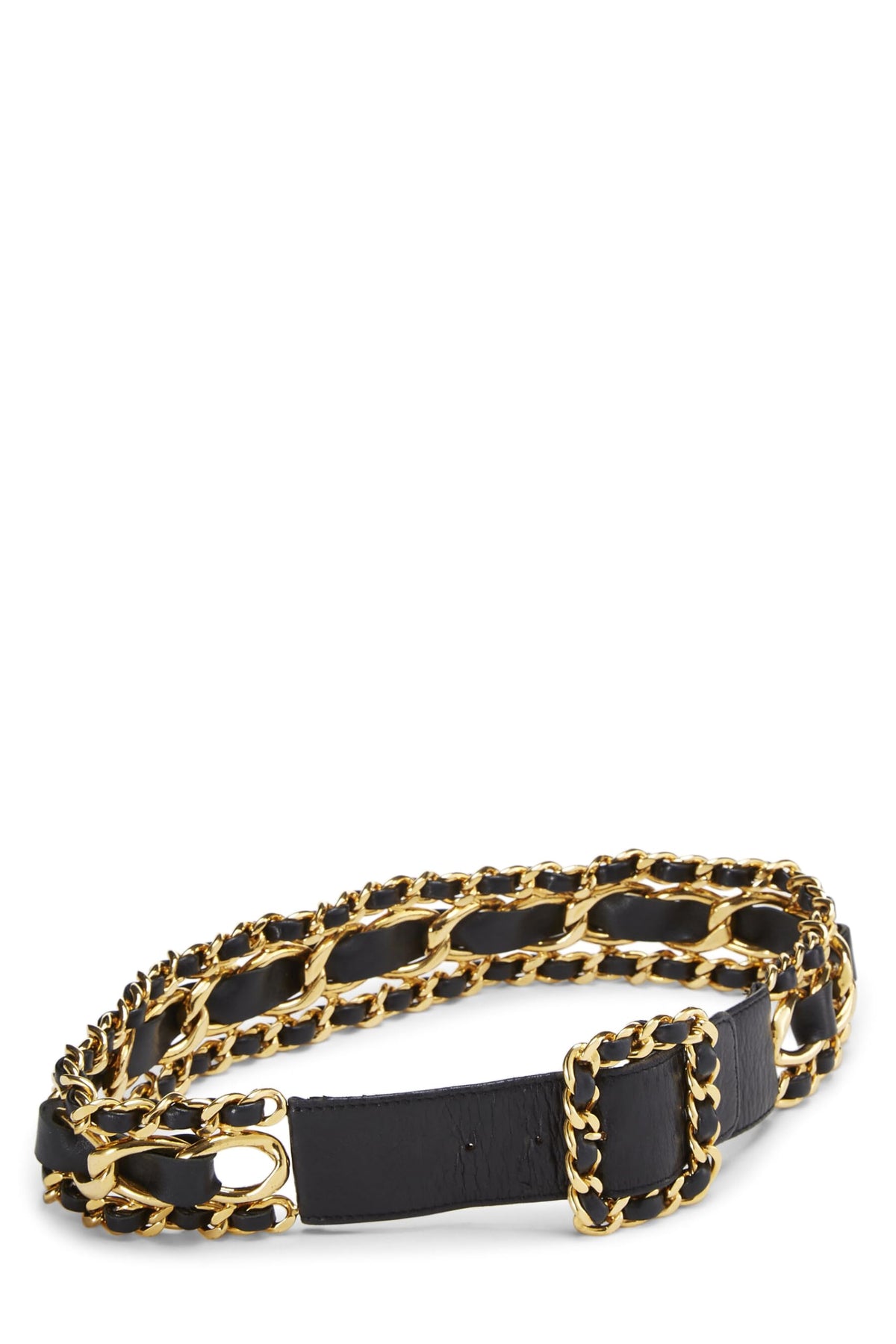 Chanel,  Black Leather & Gold Chain Belt, Black