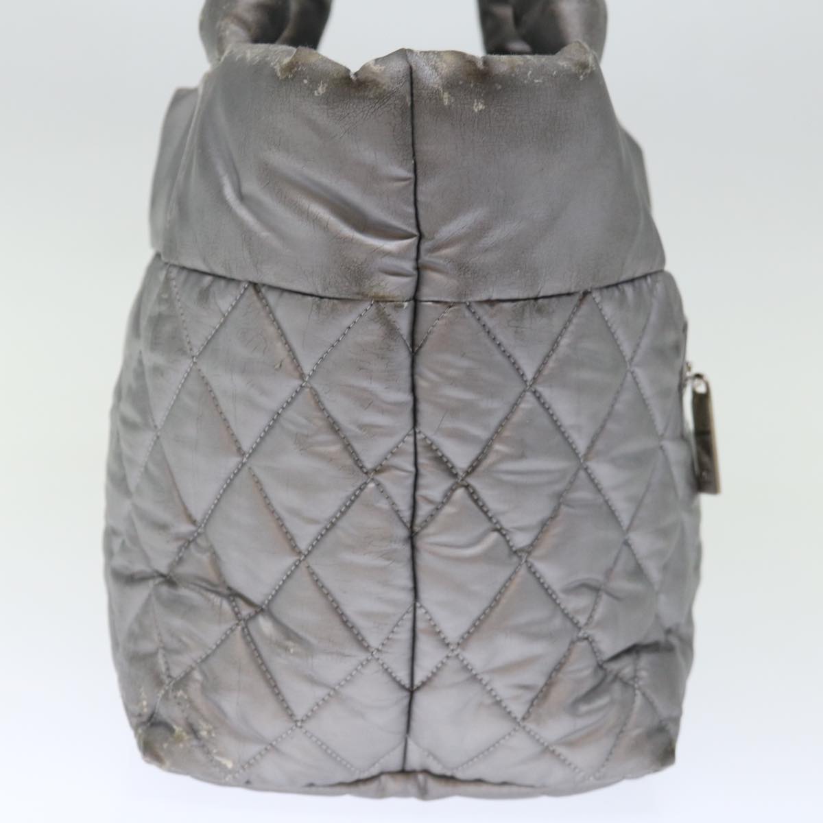 CHANEL Cococoon Hand Bag Nylon Silver CC Auth 71571