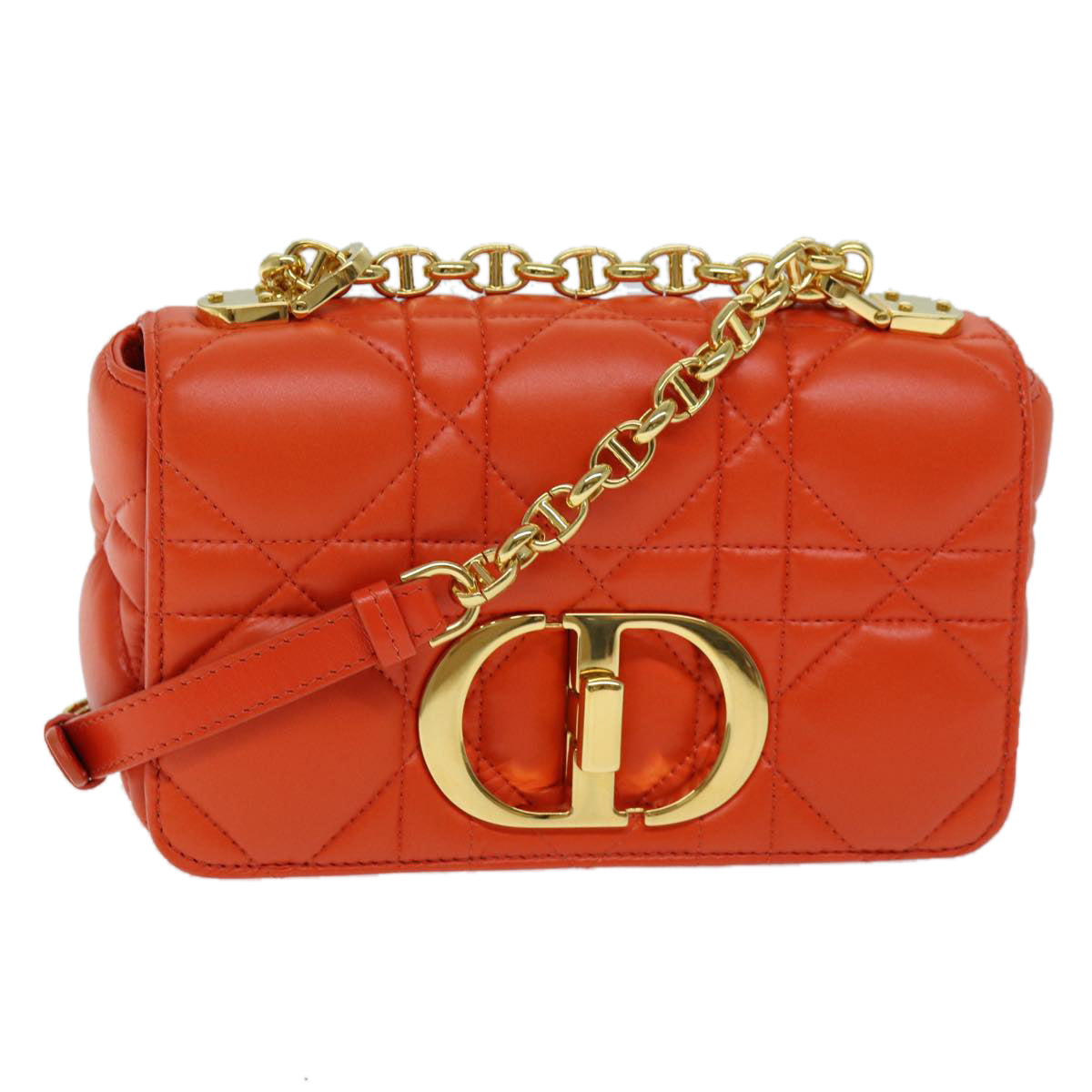 CHRISTIAN DIOR Canage Shoulder Bag Leather Orange Auth 71576SA