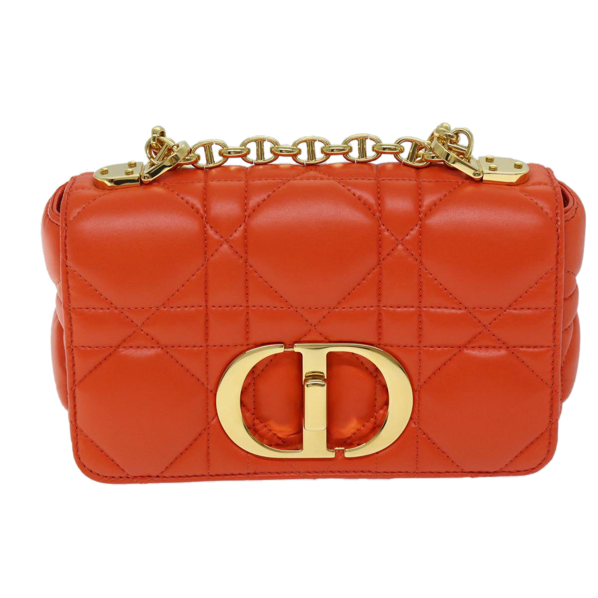 CHRISTIAN DIOR Canage Shoulder Bag Leather Orange Auth 71576SA