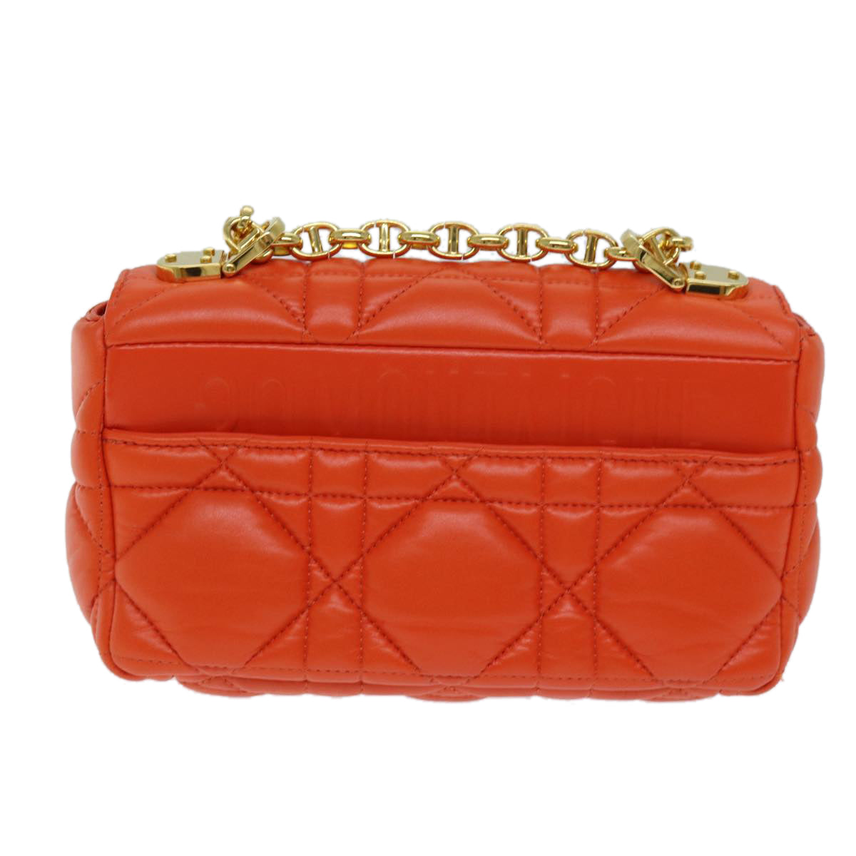 CHRISTIAN DIOR Canage Shoulder Bag Leather Orange Auth 71576SA
