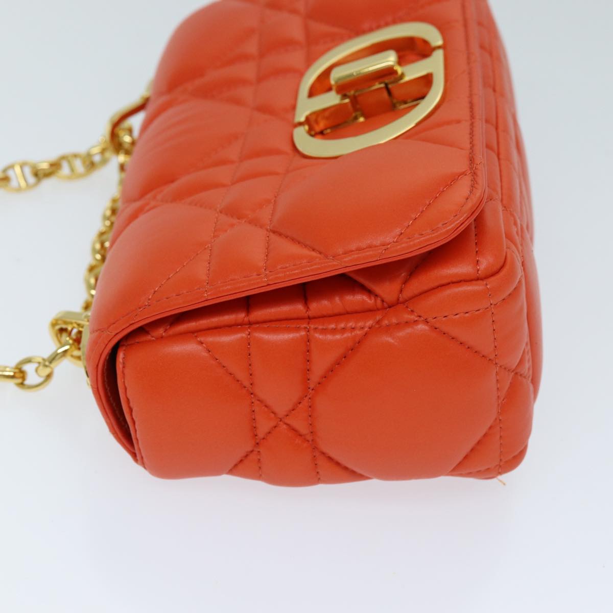 CHRISTIAN DIOR Canage Shoulder Bag Leather Orange Auth 71576SA
