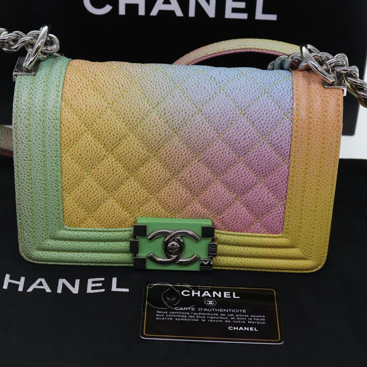 Top Quality Chanel Matelasse Boy  Chain Shoulder Bag Leather Rainbow CC Auth 71579S