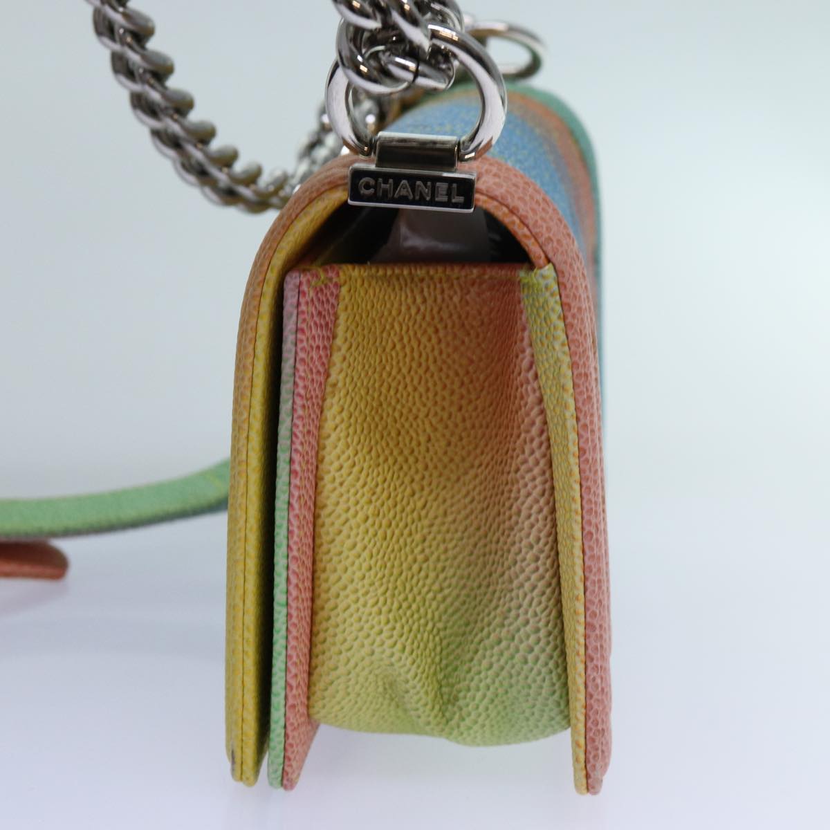 CHANEL Matelasse Boy  Chain Shoulder Bag Leather Rainbow CC Auth 71579S