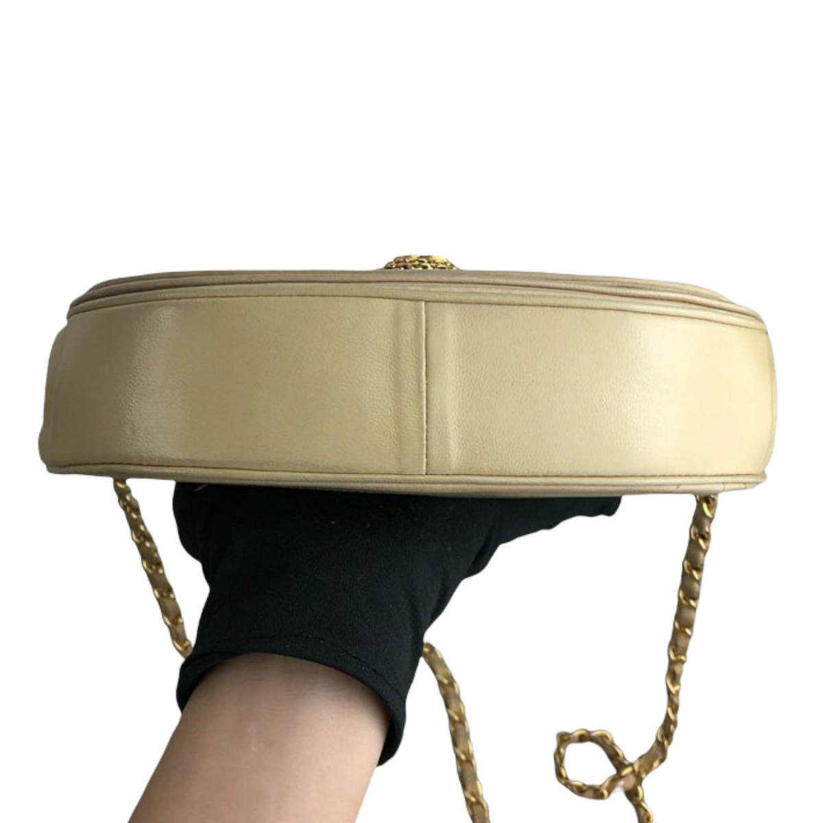 Quilted Demi Lune Lambskin Leather Beige GHW