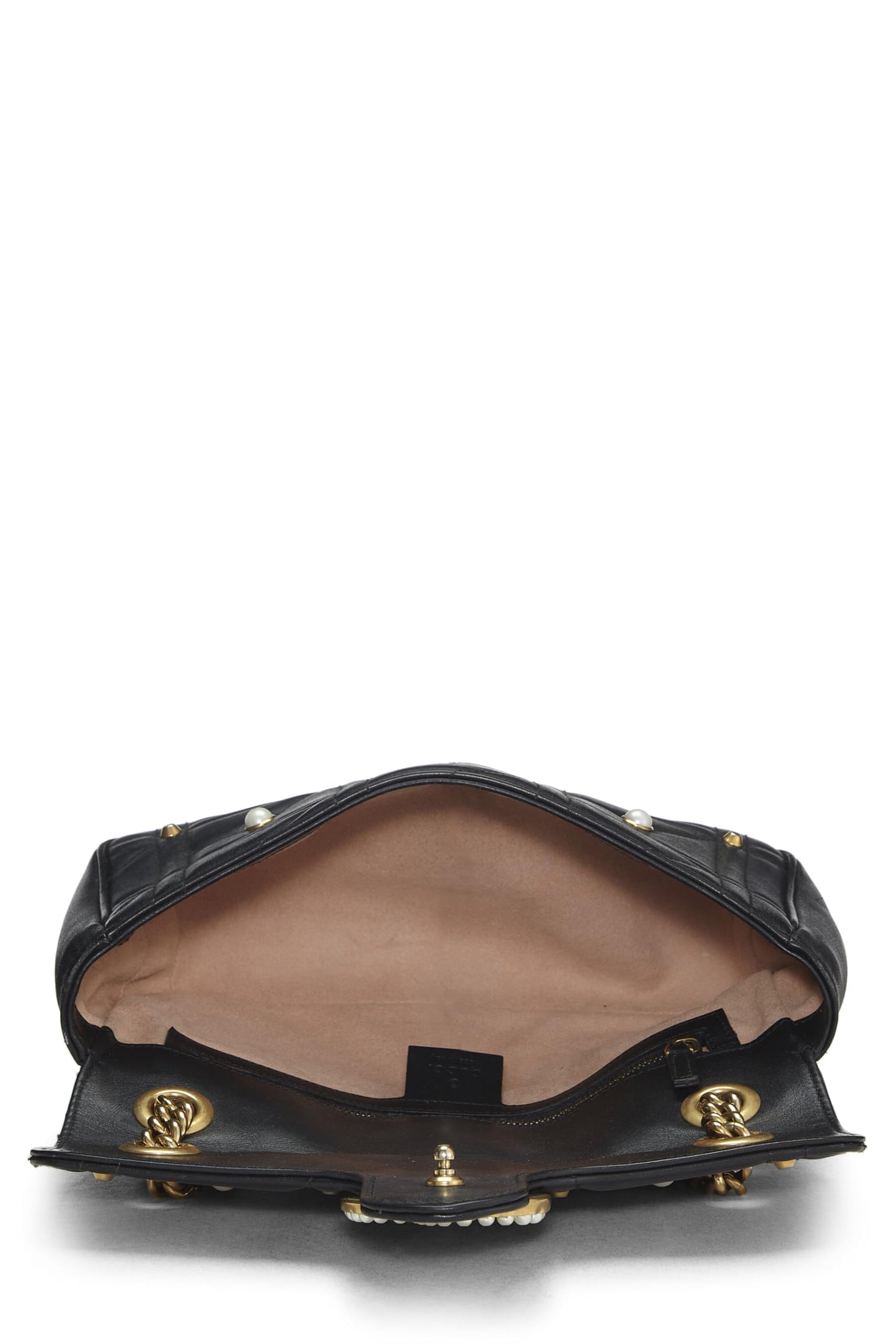 Gucci, Black Leather & Faux Pearl GG Marmont Shoulder Bag Small, Black