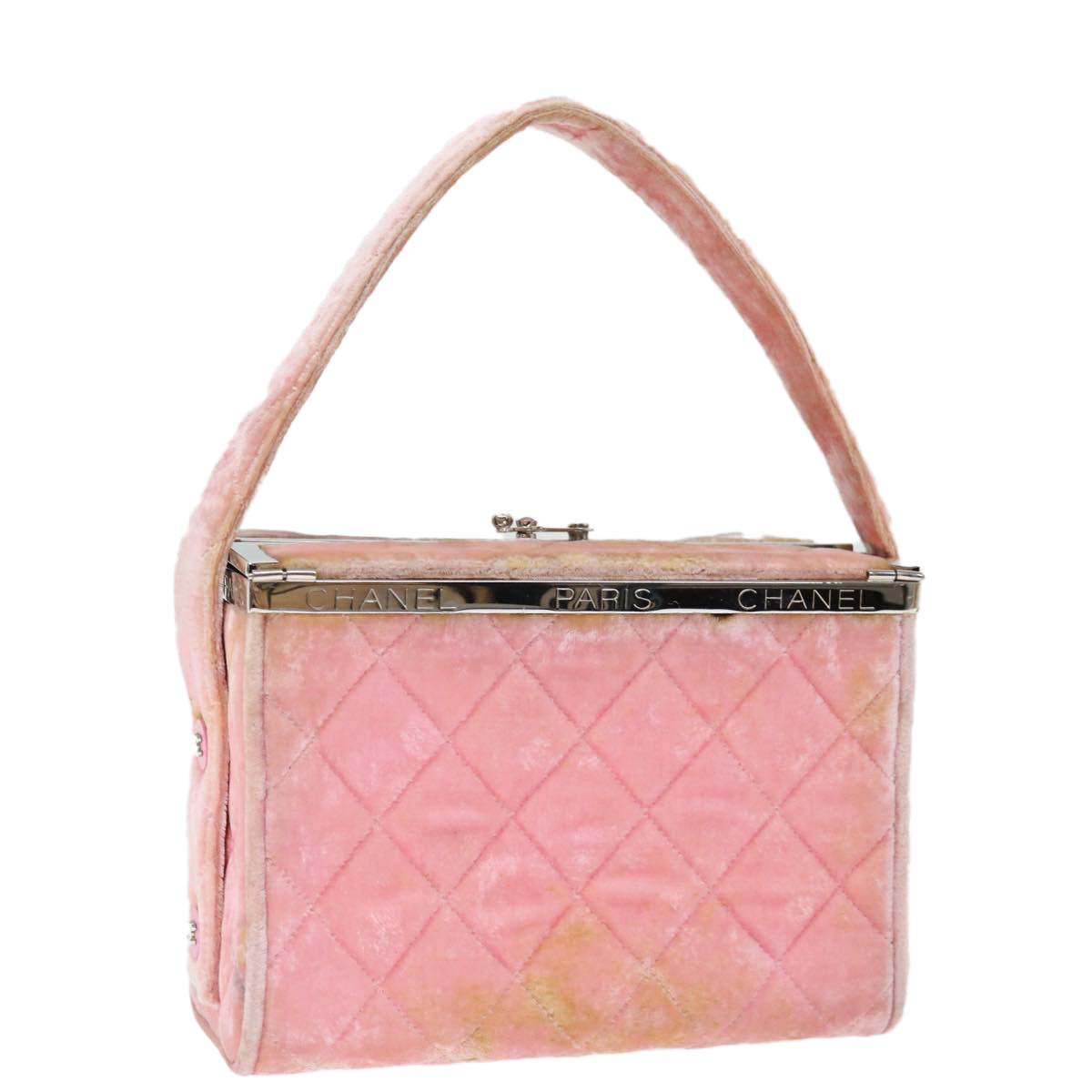 Top Quality Chanel Matelasse Hand Bag Velor Pink CC Auth 71634A