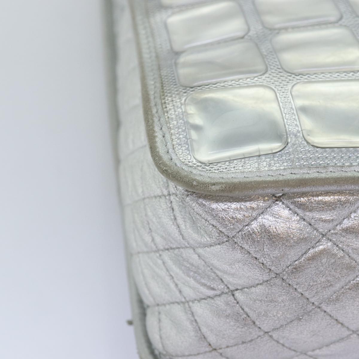 Top Quality Chanel Ice Cube Chain Shoulder Bag Vinyl 2way Silver CC Auth 71650