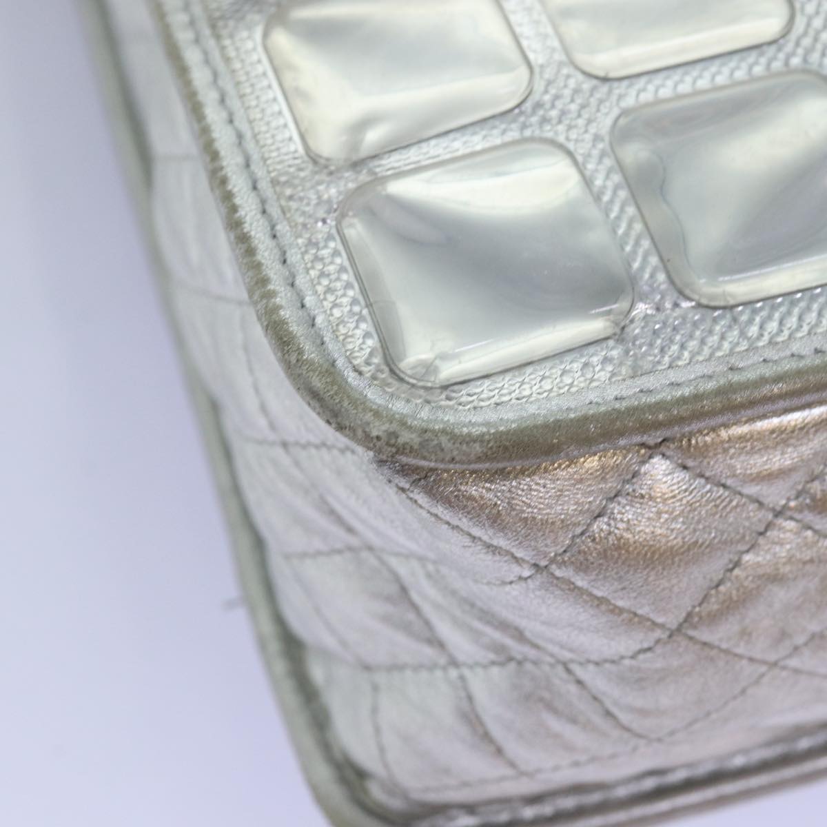 Top Quality Chanel Ice Cube Chain Shoulder Bag Vinyl 2way Silver CC Auth 71650