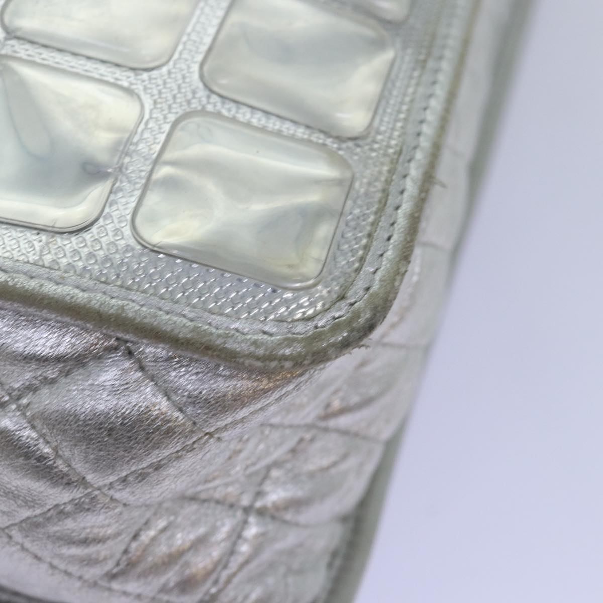 Top Quality Chanel Ice Cube Chain Shoulder Bag Vinyl 2way Silver CC Auth 71650
