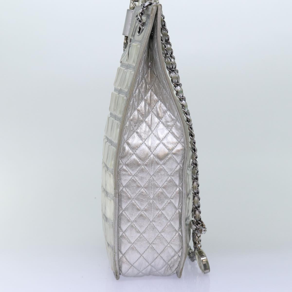 Top Quality Chanel Ice Cube Chain Shoulder Bag Vinyl 2way Silver CC Auth 71650