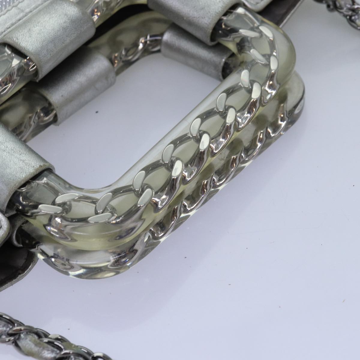 Top Quality Chanel Ice Cube Chain Shoulder Bag Vinyl 2way Silver CC Auth 71650